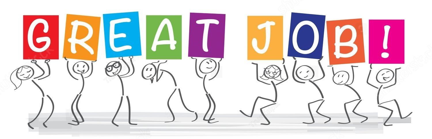 stick figures holding up multi colorful letters spelling out GREATJOB!