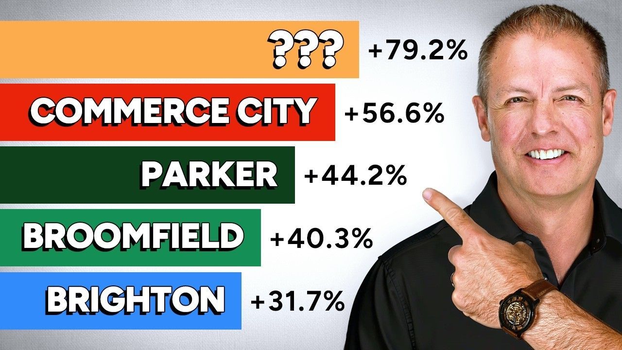 A man points to a bar chart listing city names and percentages, with a 