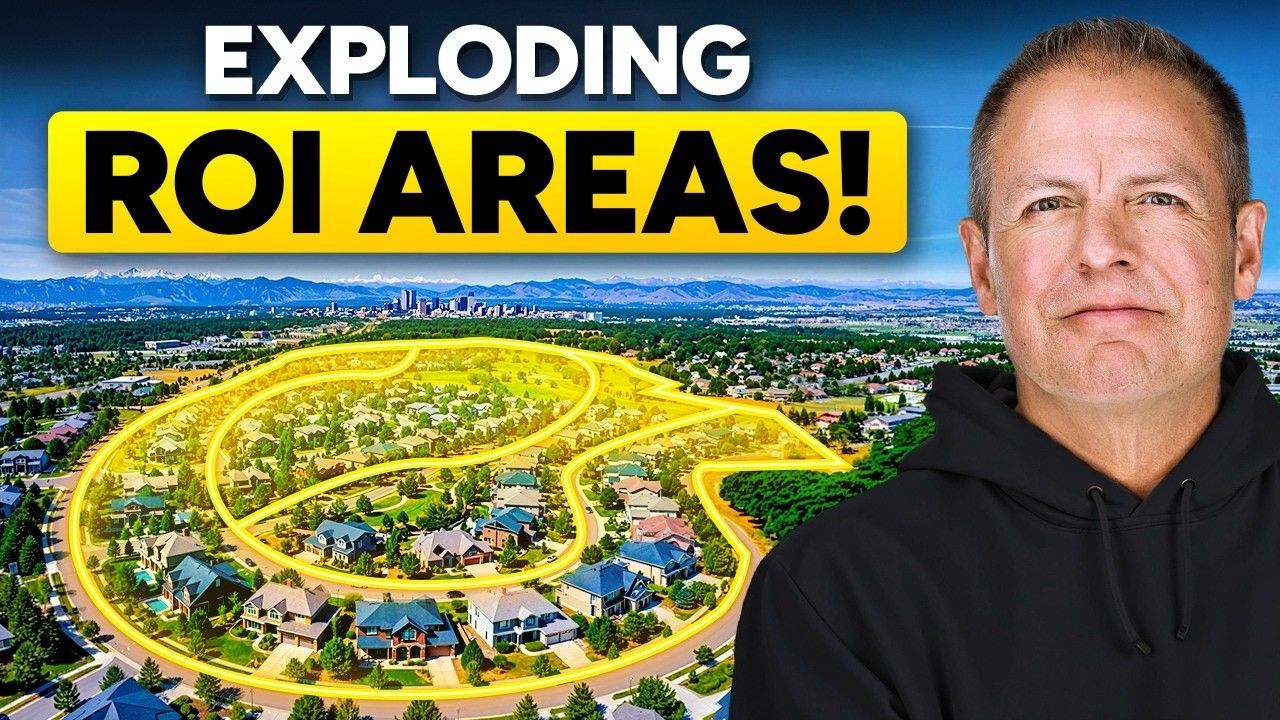 A man in a black hoodie next to a residential neighborhood outlined in yellow with the text 