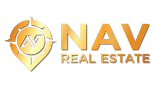 NAV Real Estate logo in gold with compass icon and stylized initials 
