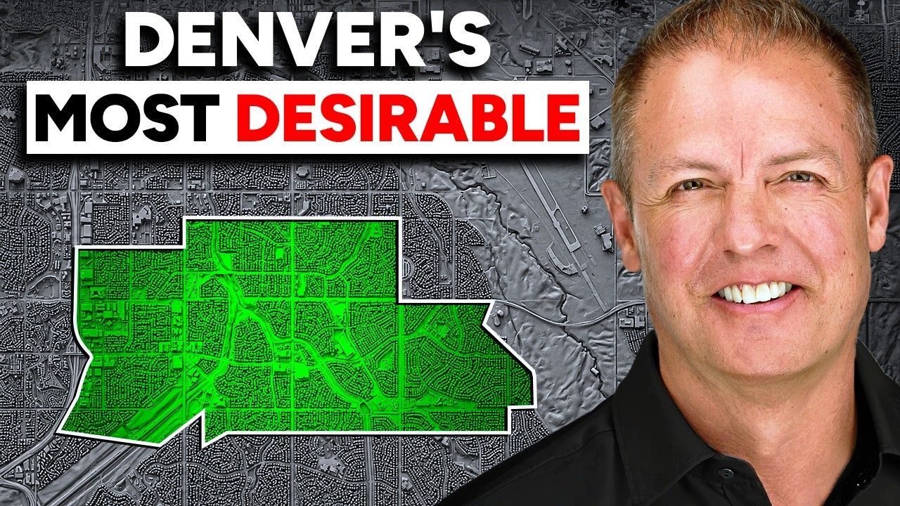 Text graphic reading “Denver’s Most Desirable” with a green map and a smiling man on the right