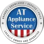 A logo for AT Appliance Service Inc. , a locally owned and operated appliance service.