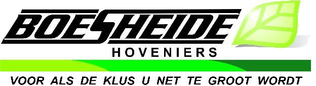 Logo for Boesheide Hoveniers, a landscaping company, with green leaf icon and tagline 
