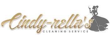 Cindy-rella's Cleaning Service logo: Gold script text with Cinderella silhouette holding a mop.