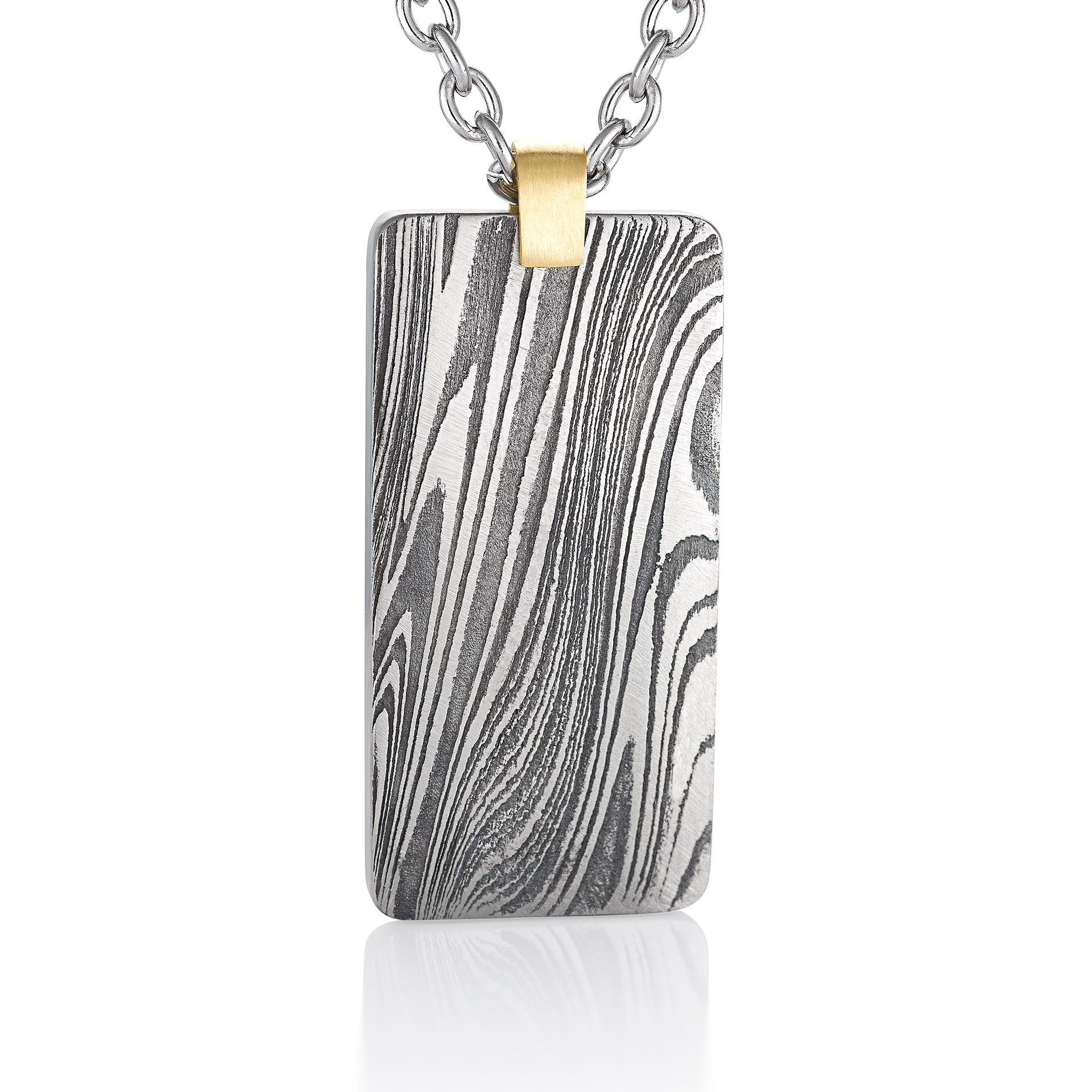 Damascus Dog Tag with Gold Bail