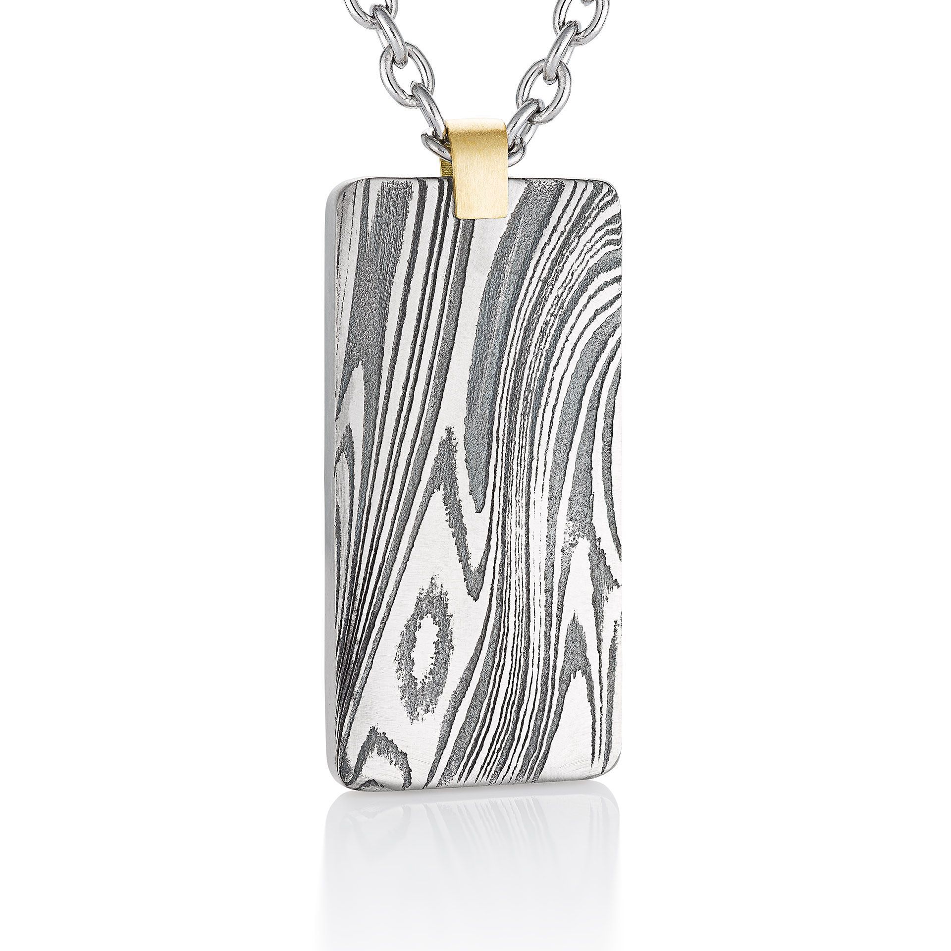 Damascus Dog Tag with Gold Bail