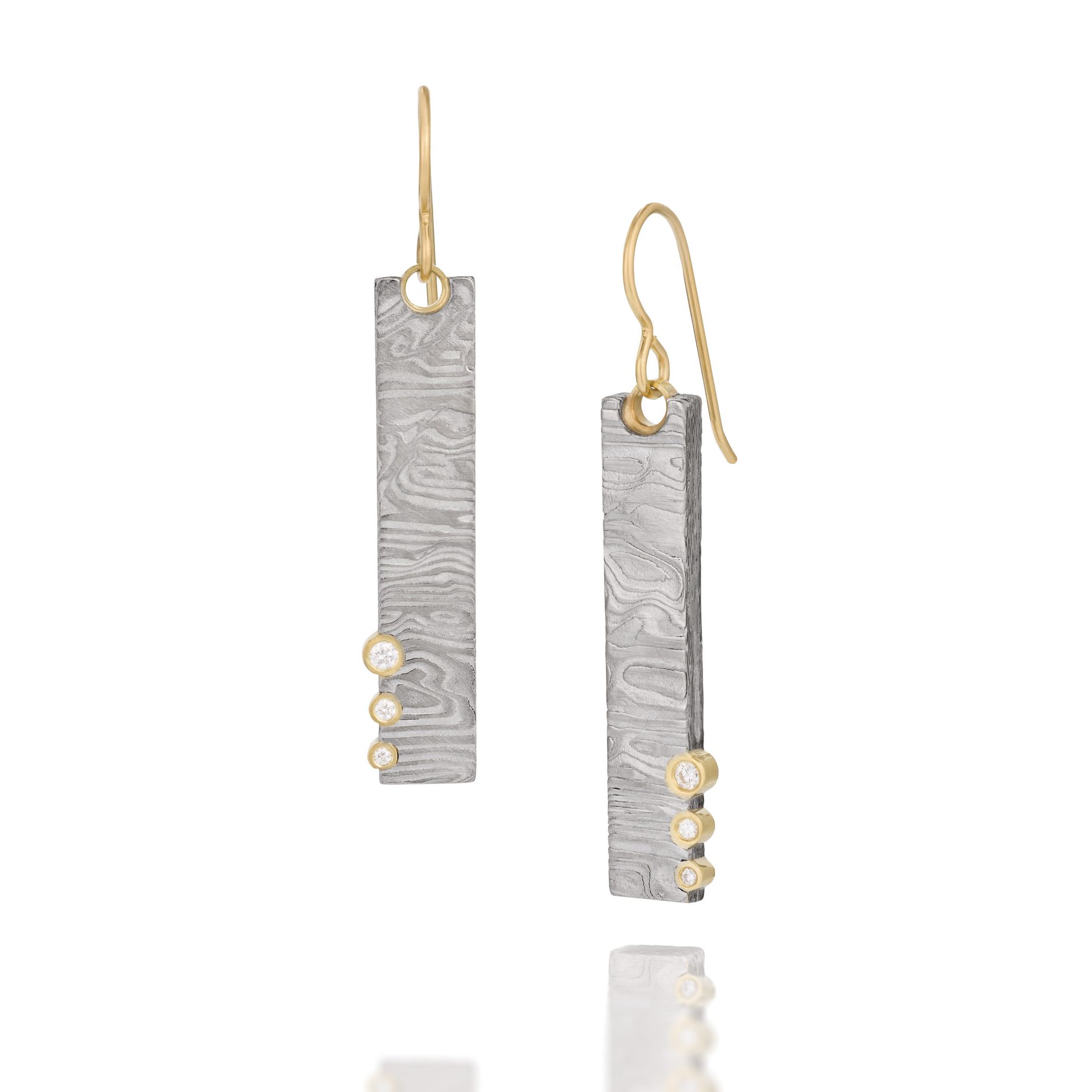 Damascus Dangle with Gold - Rectangle, graduating diamonds