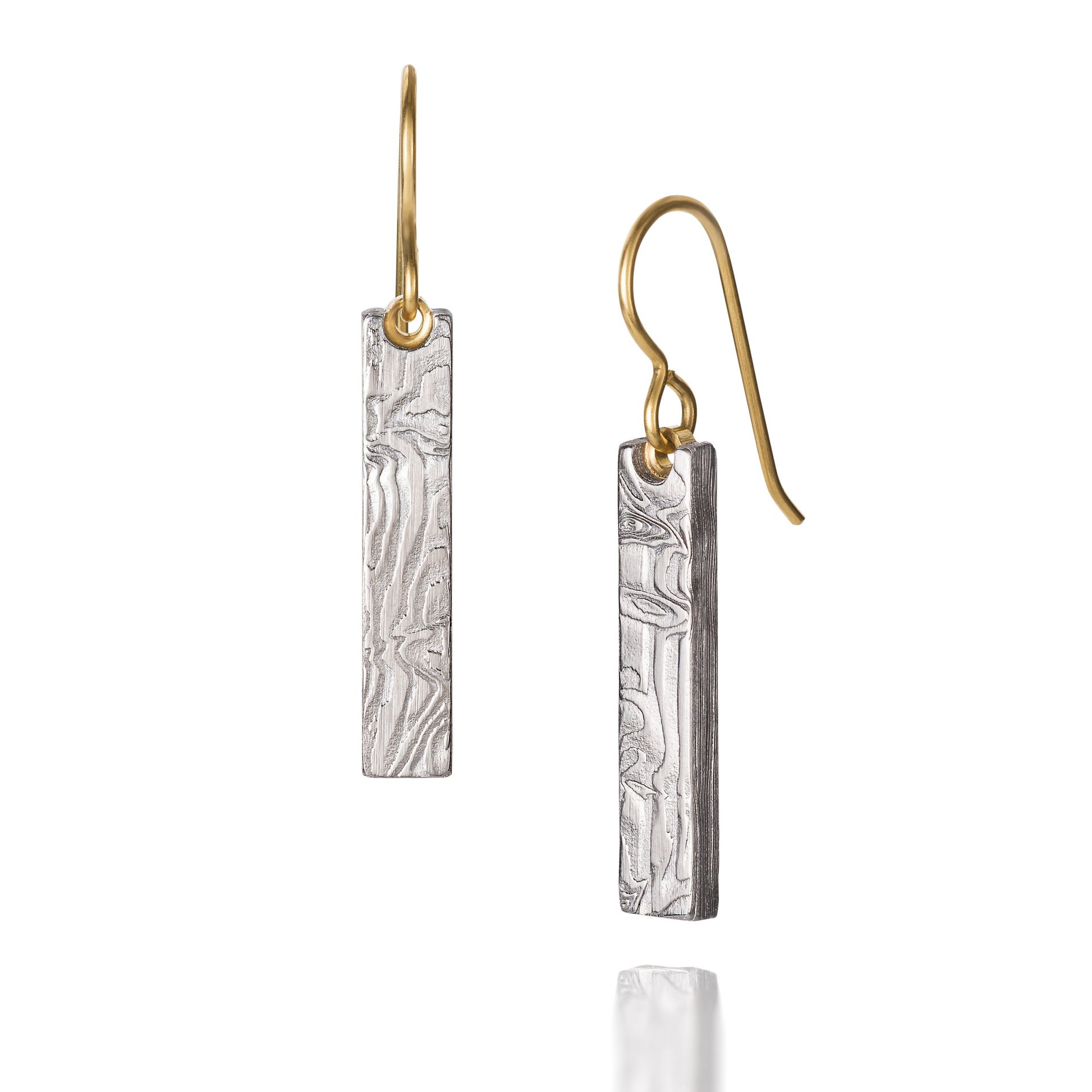 Damascus Dangle with Gold - Thin Rectangle