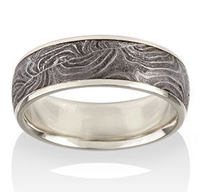Damascus Shotgun Barrel Ring - 18K Pd White Gold