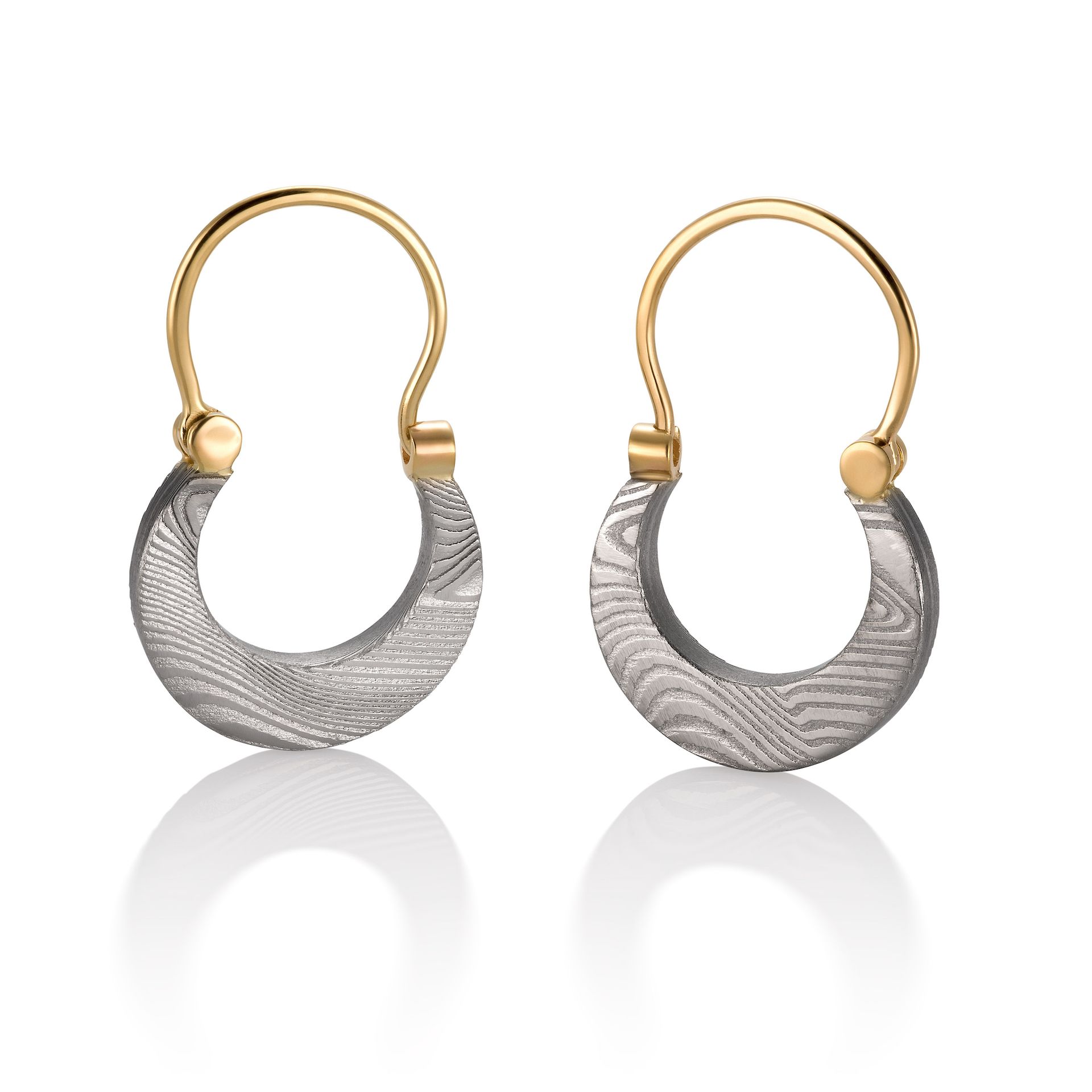 Damascus Earrings with Gold - Crescent