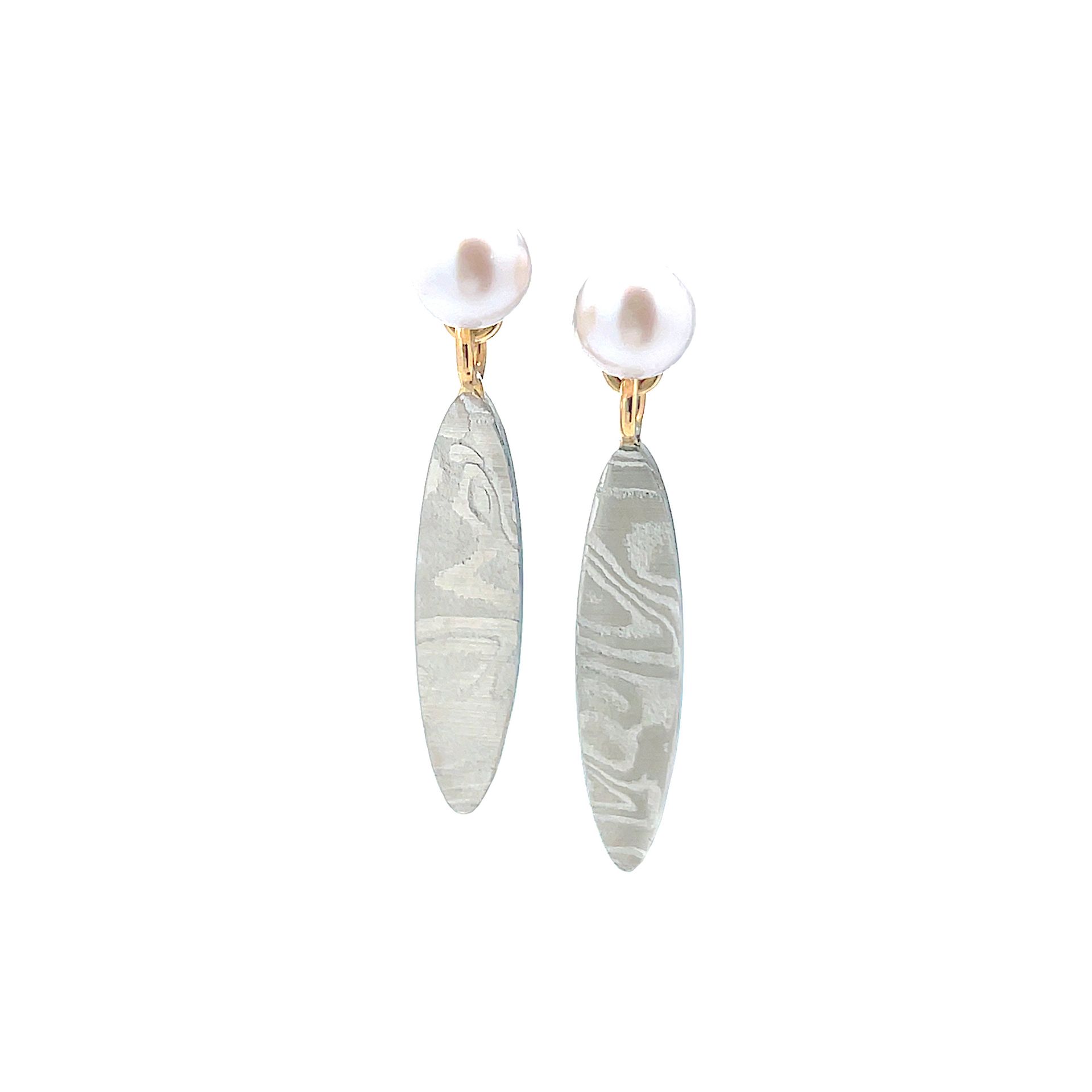 Damascus Earrings - White Pearl and Oval