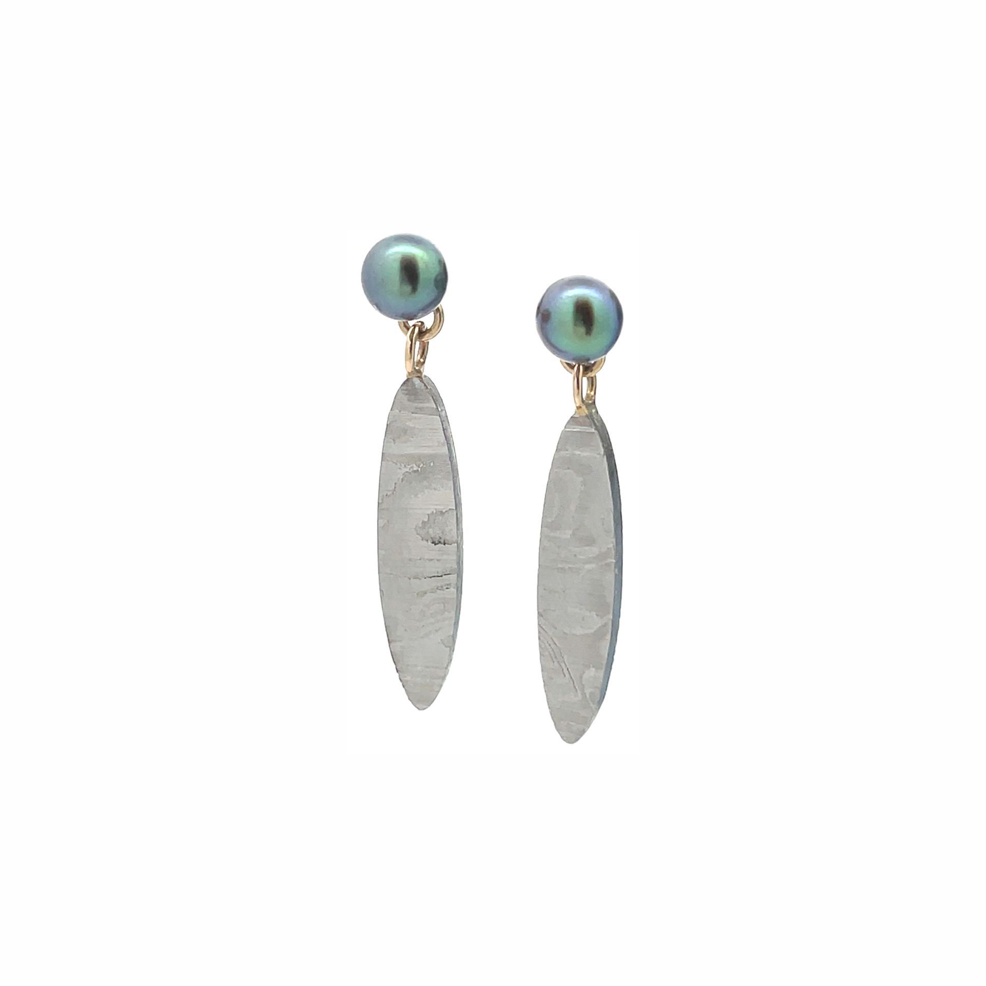 Damascus Earrings - Green Pearl and Oval