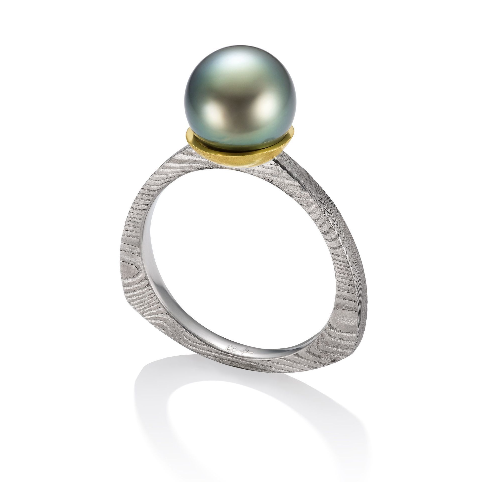 Damascus Ring - Pearl