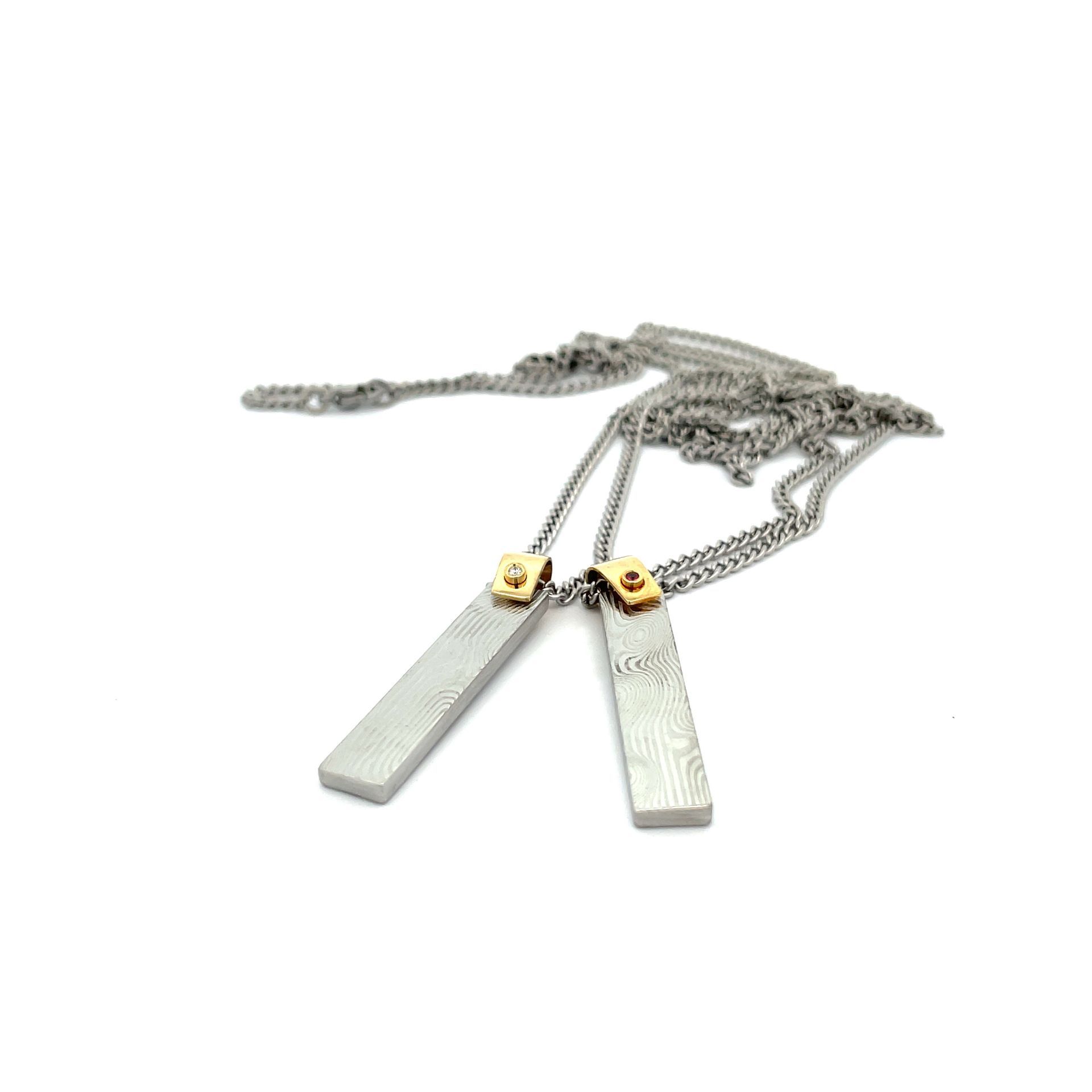 Reversible Damascus Pendant - Rectangle