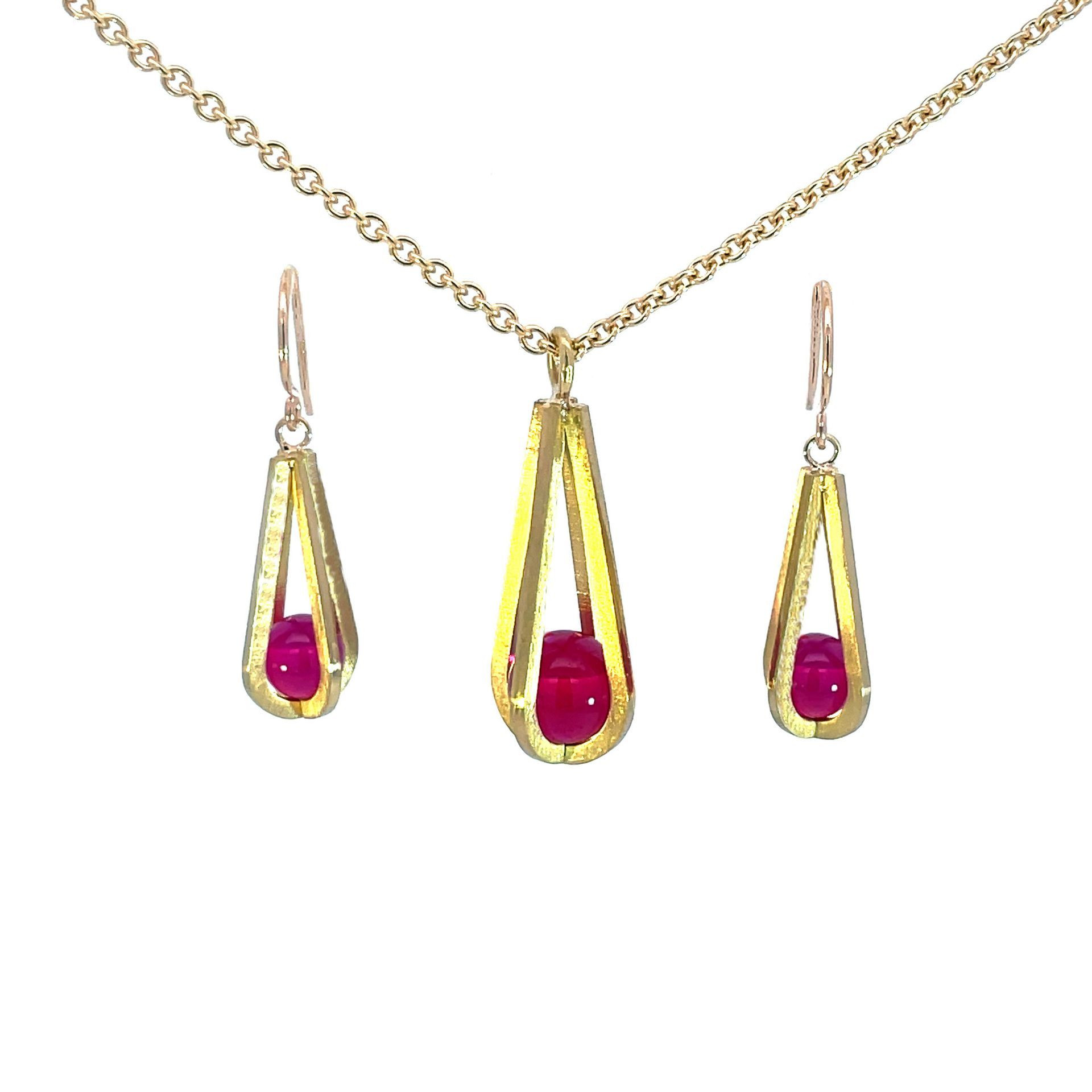 Ruby Sphere - Teardrop Earrings