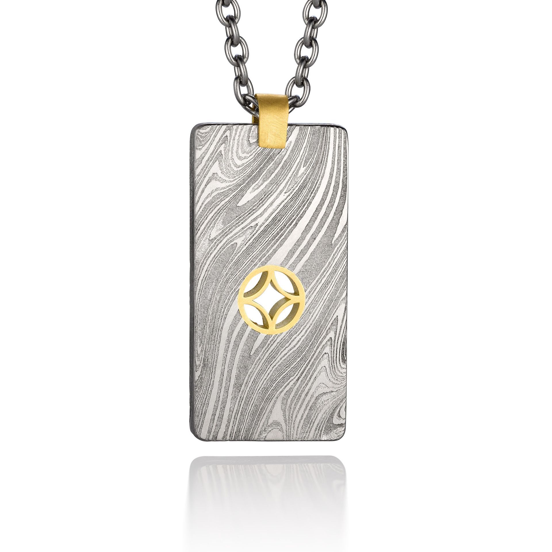 Damascus Dog Tag with Gold Inlay - Quartered Circle