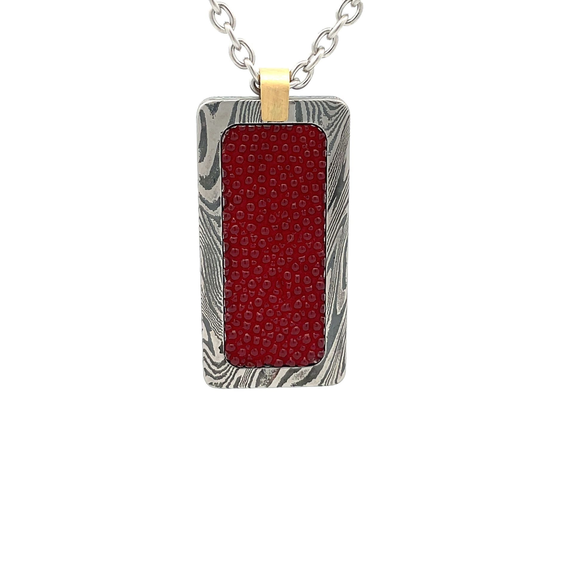 Damascus Dog Tag with Inlay - Stingray