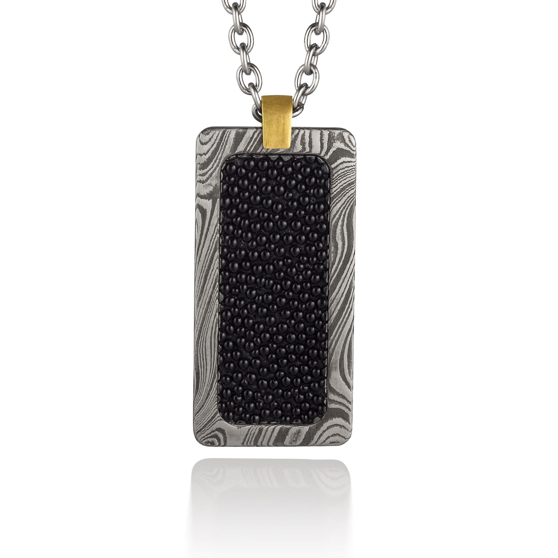 Damascus Dog Tag with Inlay - Stingray