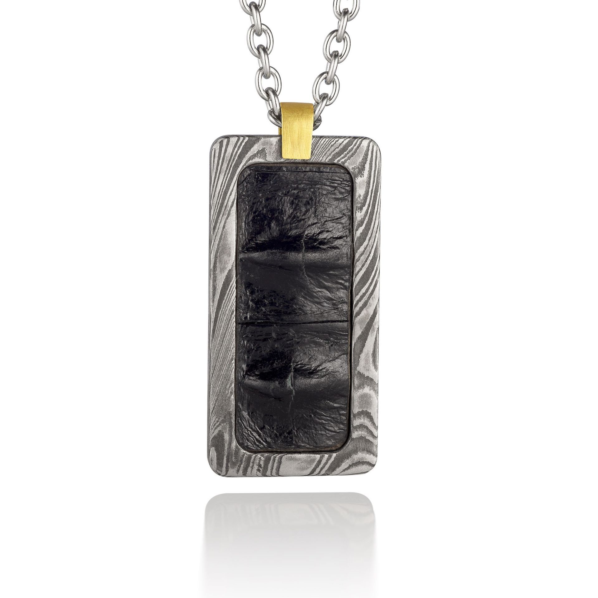 Damascus Dog Tag with Inlay - Crocodile
