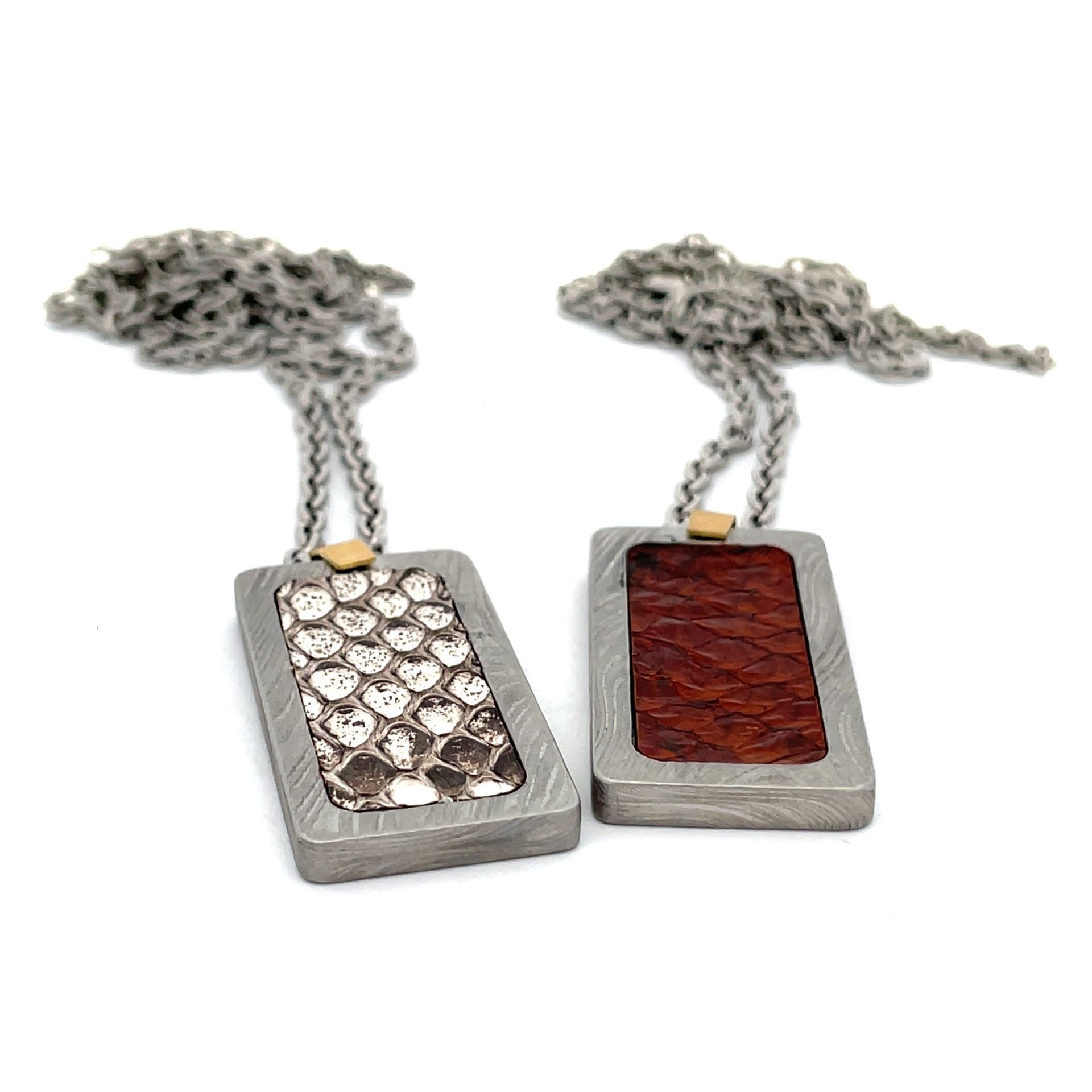 Damascus Dog Tag with Inlay - Silverfin