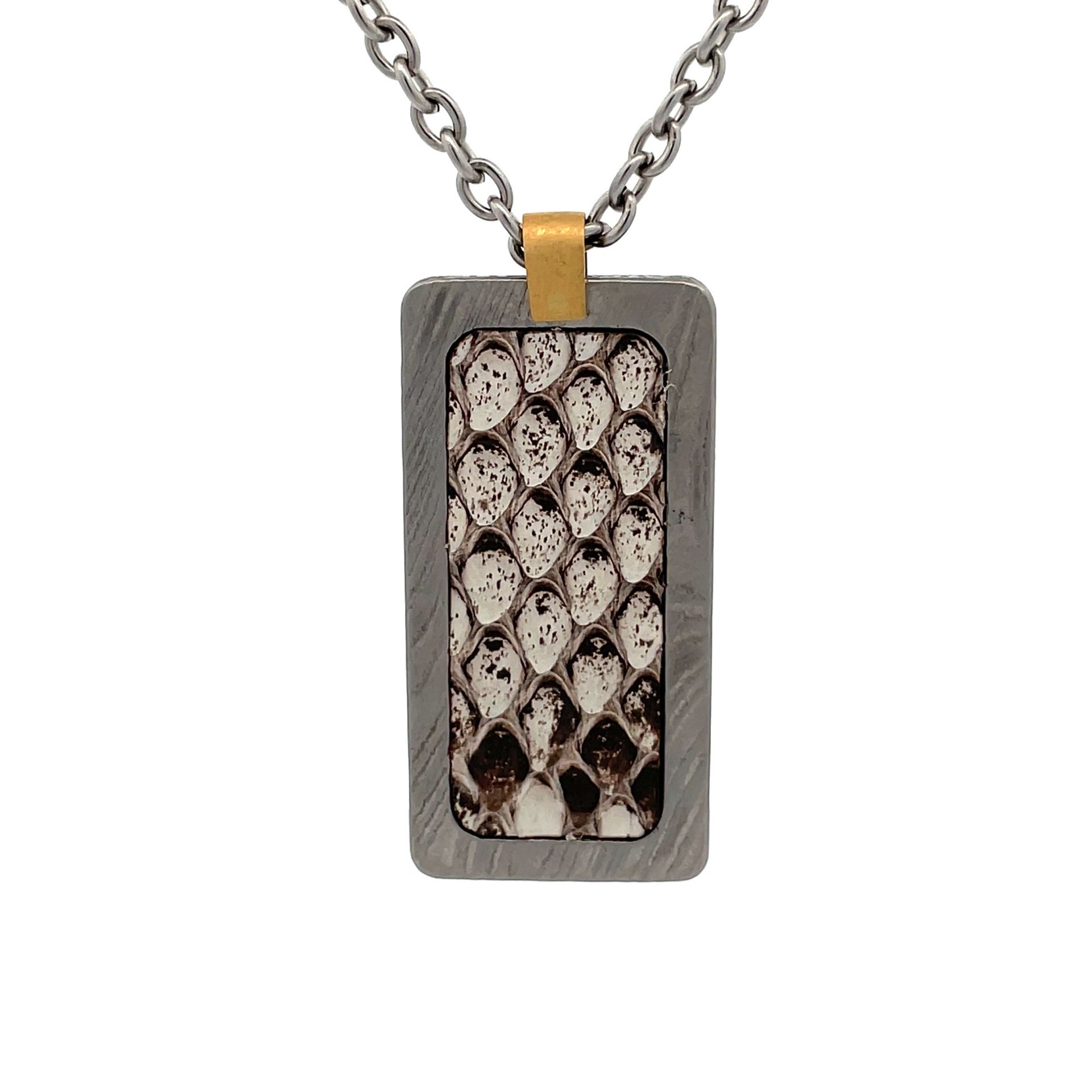 Damascus Dog Tag with Inlay - Python