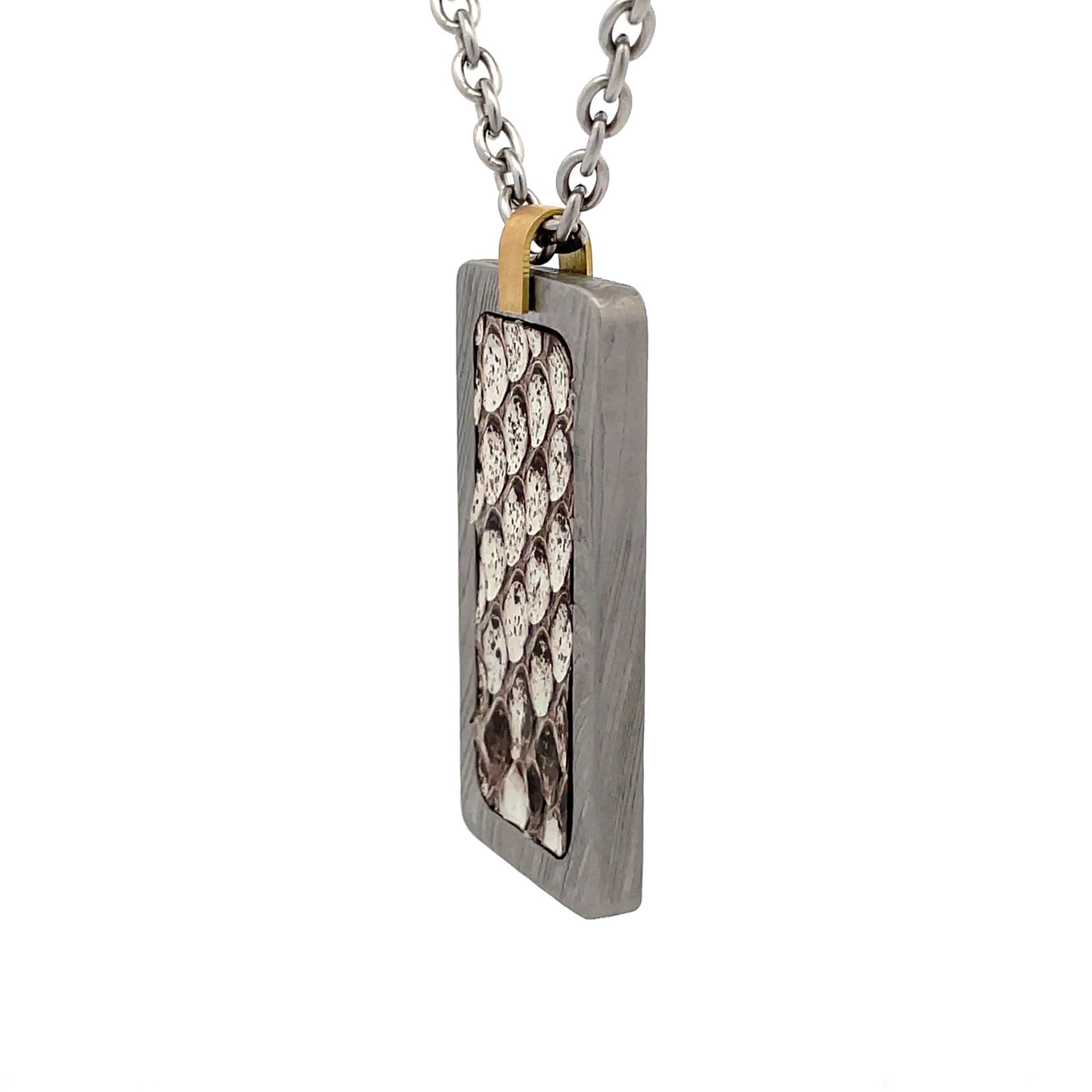 Damascus Dog Tag with Inlay - Python