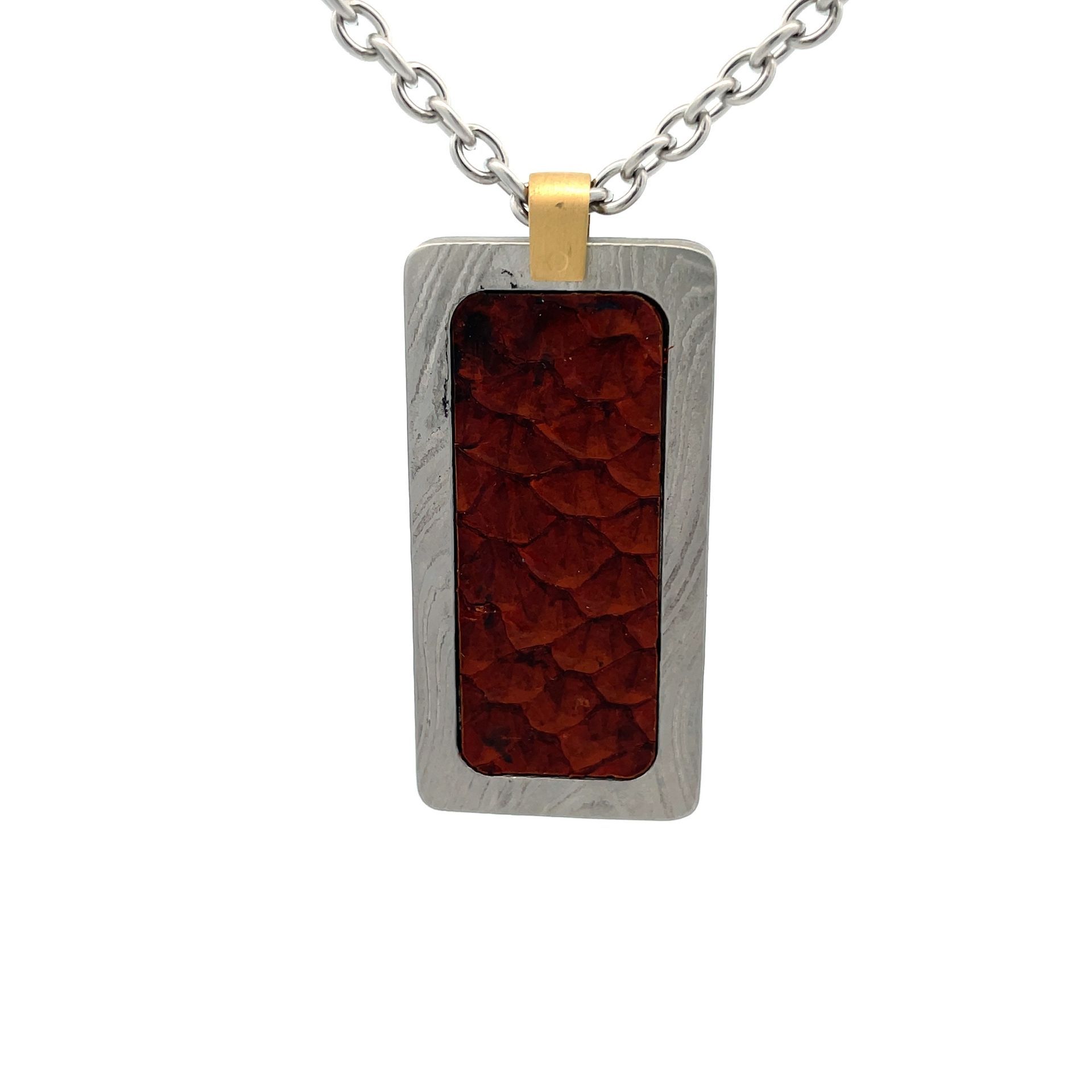 Damascus Dog Tag with Inlay - Silverfin
