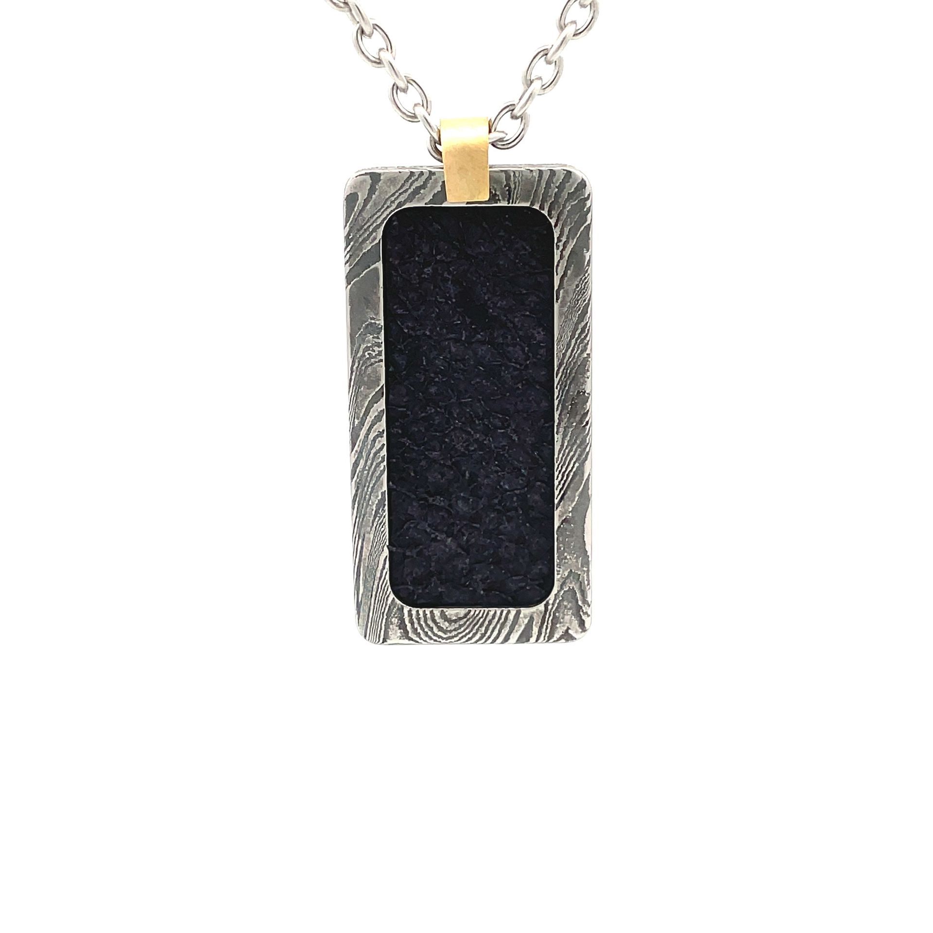 Damascus Dog Tag with Inlay - Lionfish