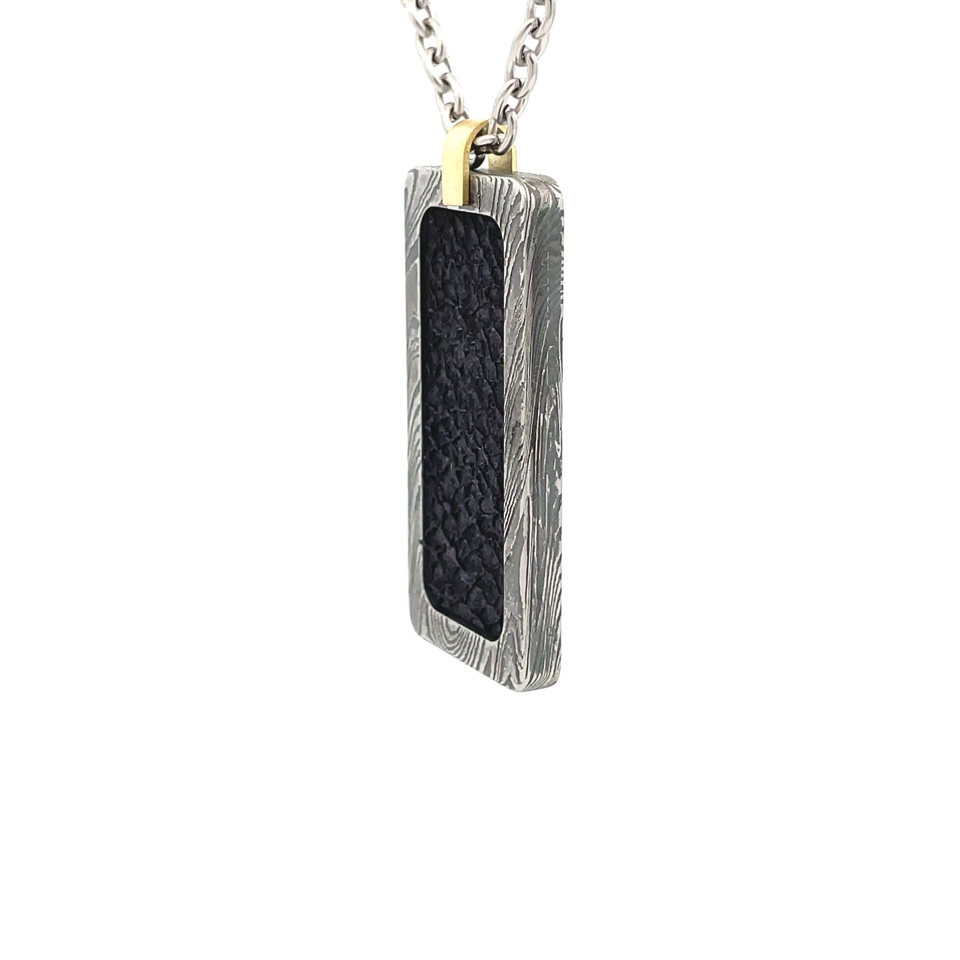 Damascus Dog Tag with Inlay - Lionfish