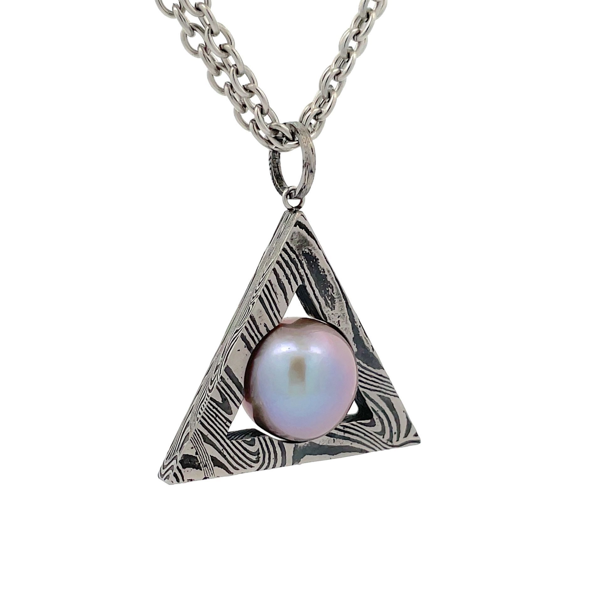 Damascus Pearl Pendant - Triangle