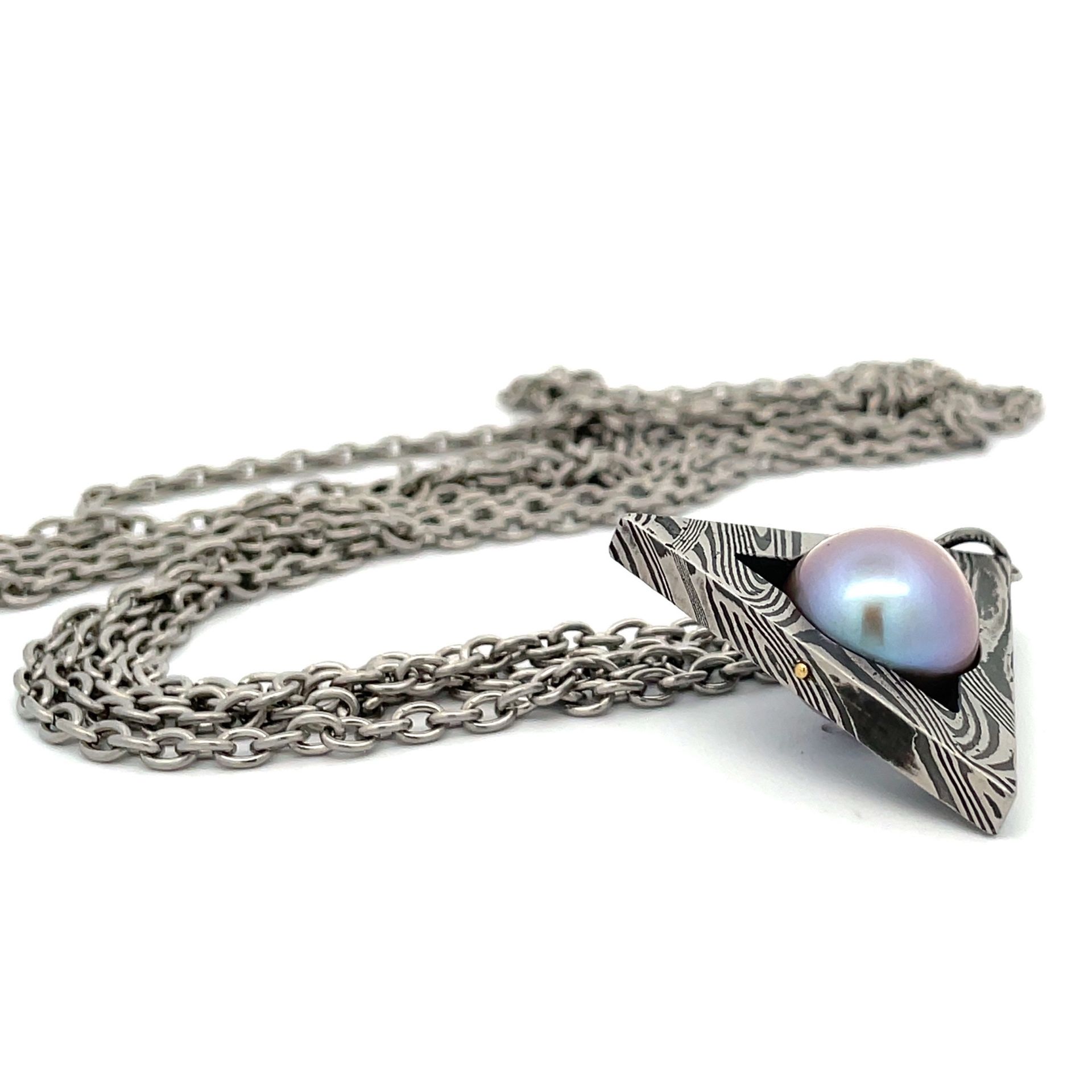 Damascus Pearl Pendant - Triangle