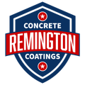 A logo for concrete remington coatings in blue and red