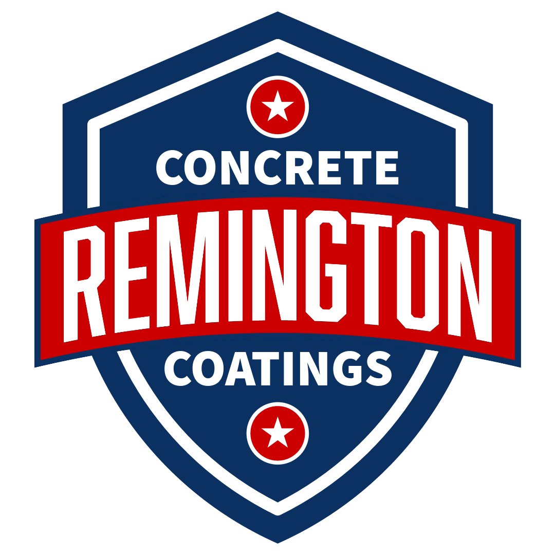 A logo for concrete remington coatings in blue and red