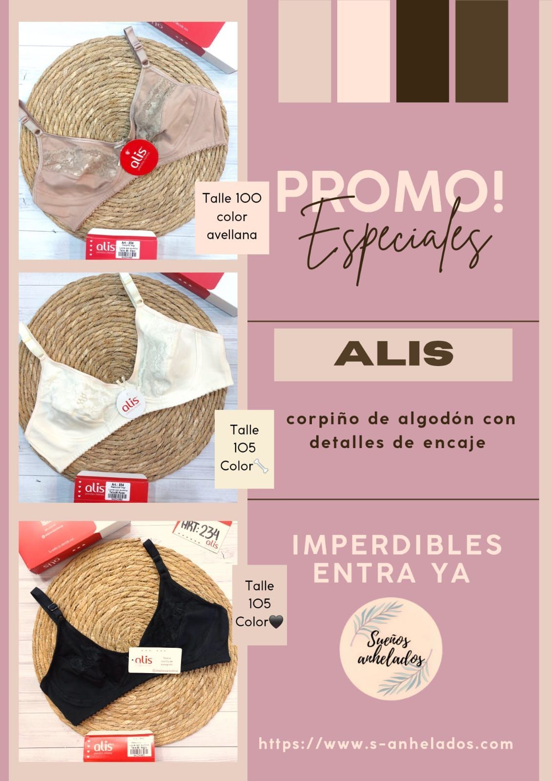 Un collage de tres fotografías de ropa interior sobre una estera de mimbre.