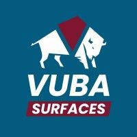 VUBA Surfaces logo: white bison, burgundy geometric shape, white text on blue background.