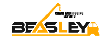 Logo for Beasley Crane and Rigging Experts featuring a crane and a truck in yellow and black.