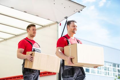 Young Male Movers Holding Box