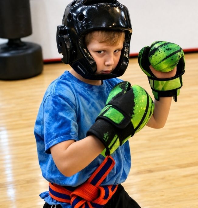Five people in jiu-jitsu gear pose together in a gym.  Smiling,  some have arms around each other. Machado logo visible.