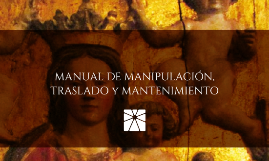 Manual cover with a painting background; text in Spanish "Manual de Manipulación, Traslado y Mantenimiento."