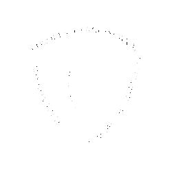 Un contorno en forma de escudo formado por puntos negros dispersos sobre un fondo blanco.