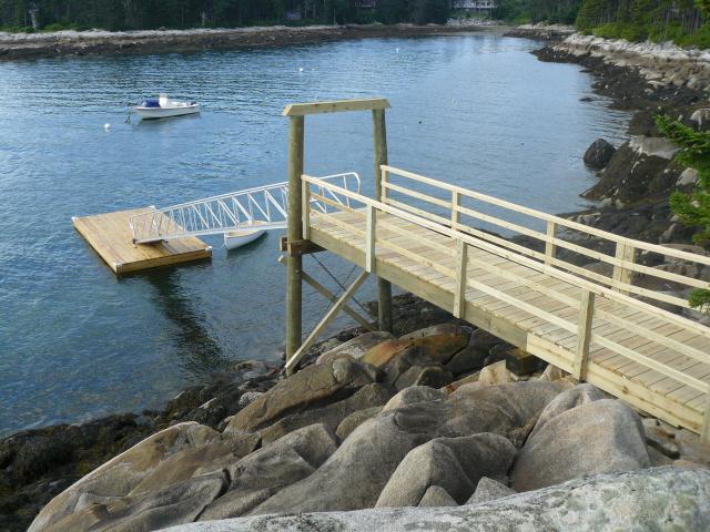 Marine Construction Services — Wooden Ramp To A Floating Deck in Thomaston, ME