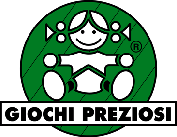 Logo of Giochi Preziosi, a child figure in a green circle, with 