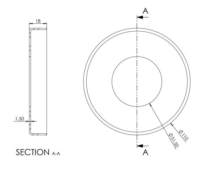 Cover Plate for 22009B Round Spigot Stainless 316 PPC Matt Black