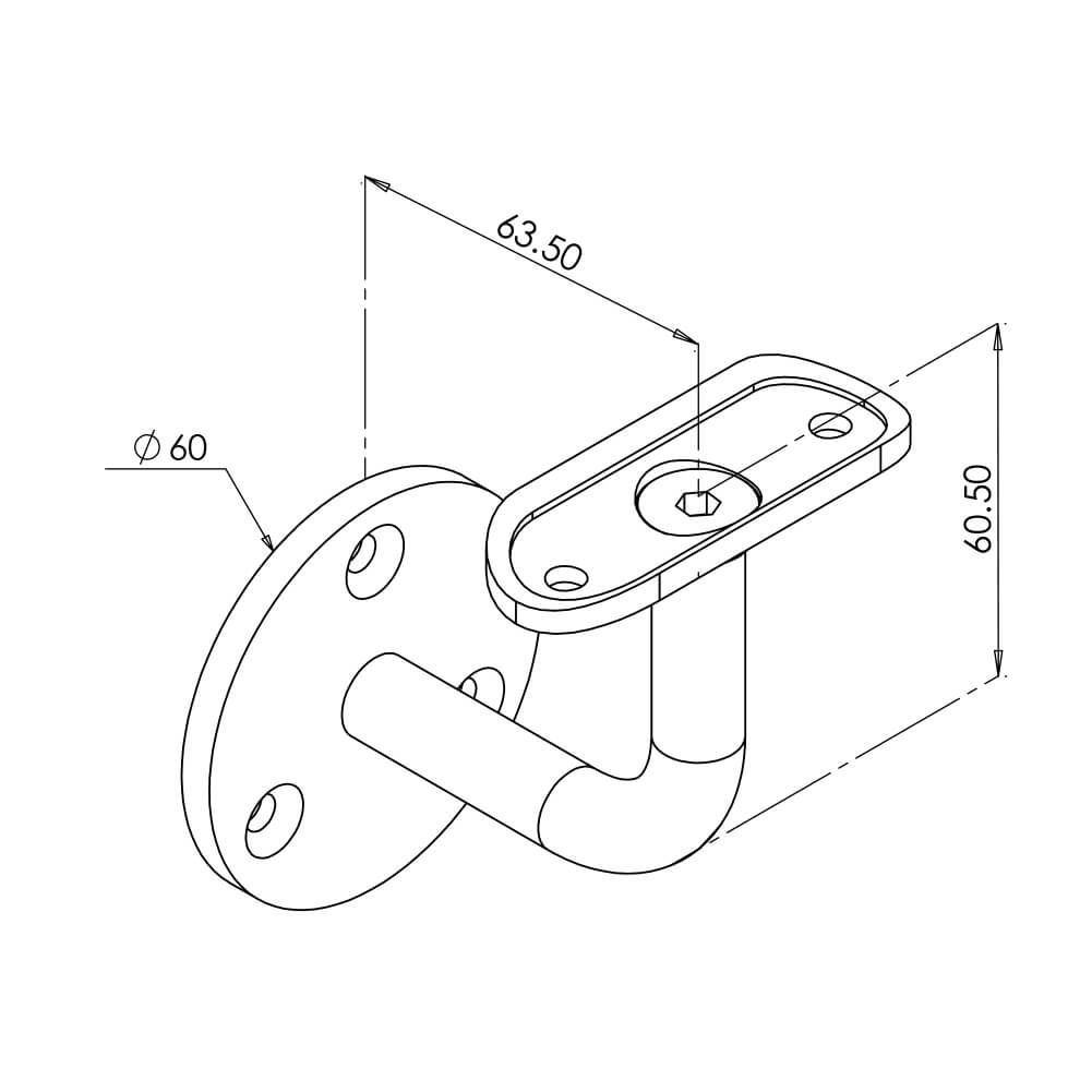 Handrail Bracket 90 Degree Cranked Arm Wall Mounting 42.4mm Fixed Spigot Deep 316