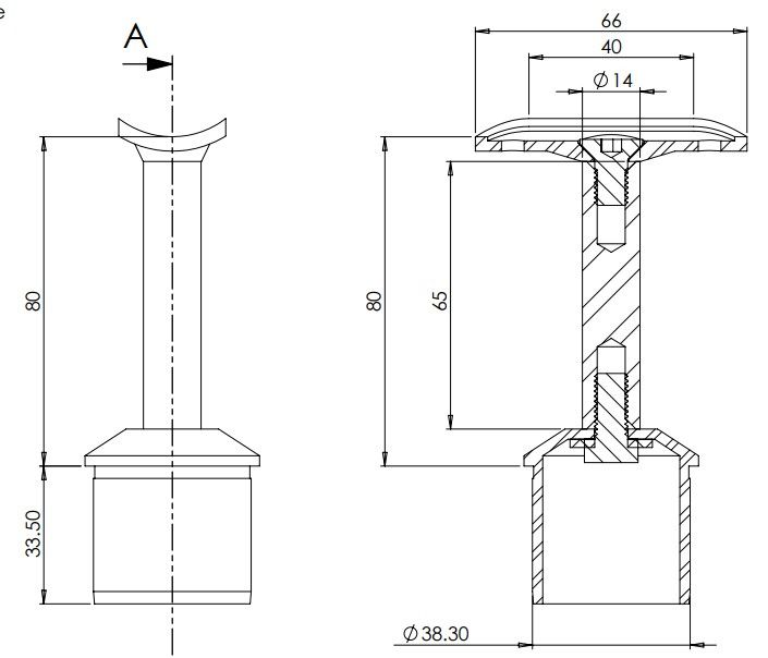 Handrail Saddle Bracket - Black 42.4mm Fix 42.4mm Mounting Fixed Spigot