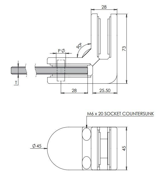 90 Degree Double Glass Clamp Black-10mm Glass