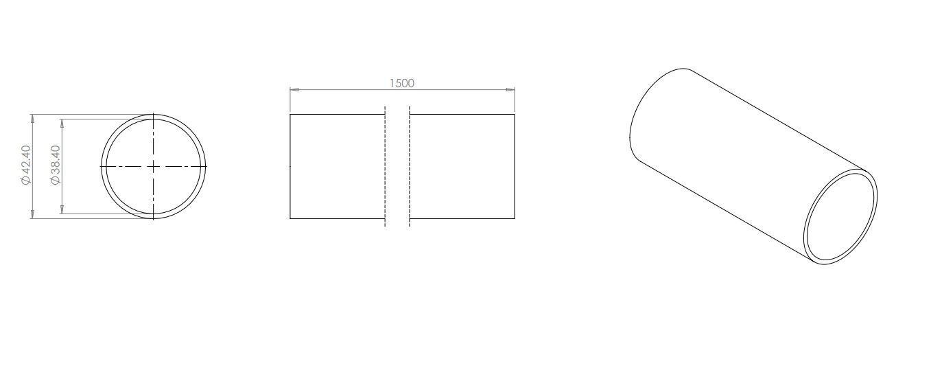 42.4mm Round Tube - Black 1500mm Long