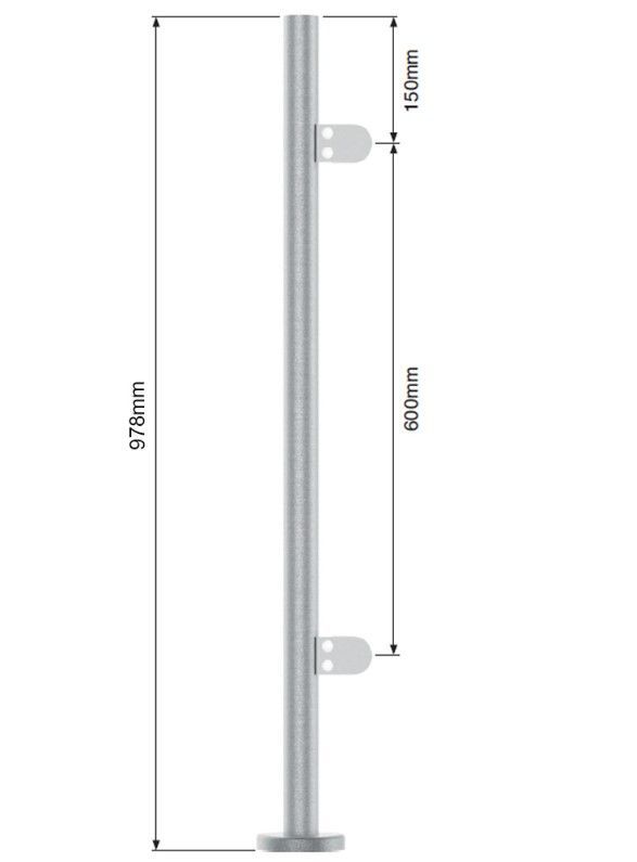 42.4mm Black Corner Post Fully Assembled Black 978mm Long - Plain Top - Grade 304