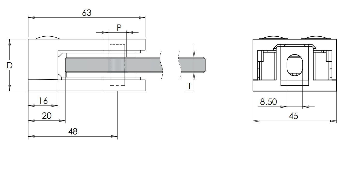 Round Glass Clamp - 10mm Glass Flat Fix - Cast Aluminium PPC Matt Black