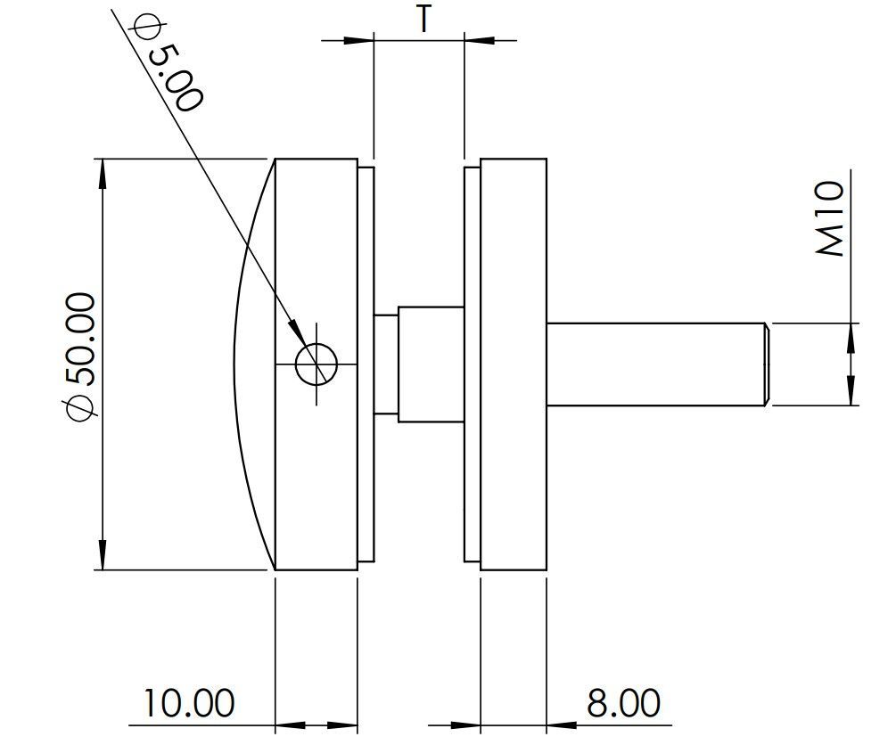 Glass Adaptor 50mm - Flat Back Grade 316 For 8 - 19mm glass 50mm Diameter